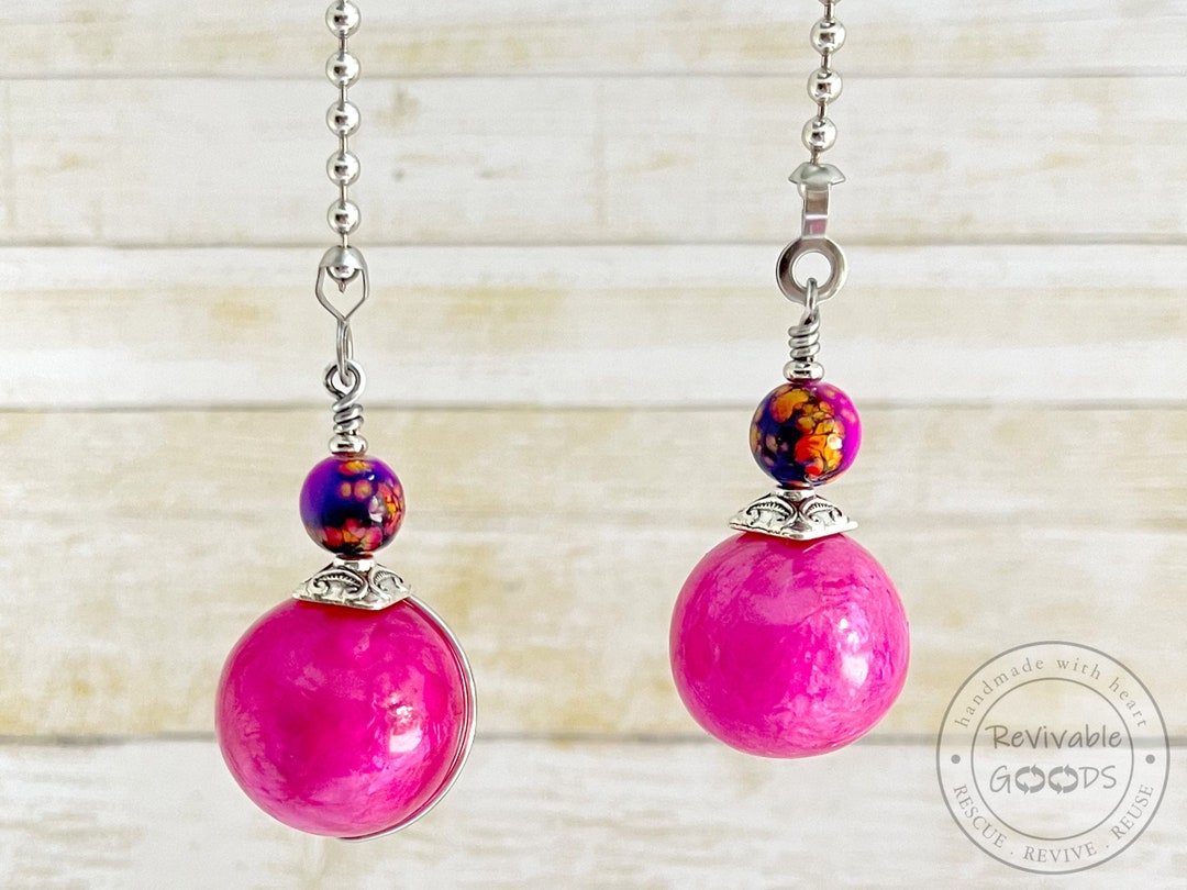 Hot Pink Pull Chains, Ceiling Fan Pulls, Set of 2, Lamp Pull, Chain