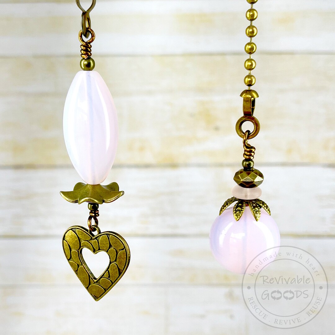 Pink Opaline Pulls, Ceiling Fan Ornaments, Light Pull Chain, Brass