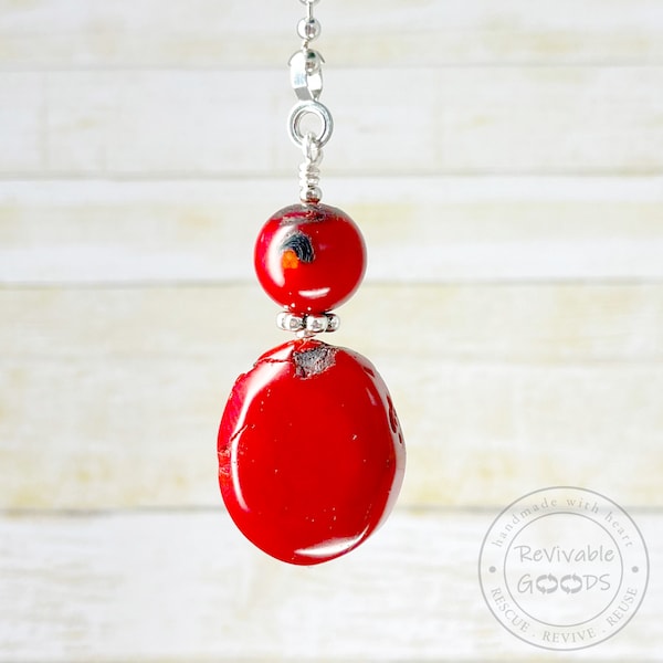 Natural Red Coral Pull, Lamp Pull Chain, Ceiling Fan Pull, SINGLE PULL