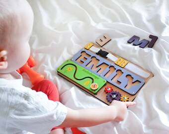 Handmade toy gift, Name child busy board, Personalized busy puzzle, Montessori board, Activity toy, Birthday gift, Toddler Gift, Fidget toy