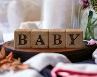 Personalized Baby Name Blocks, Wooden Letter Cubes, Photo Props Set, Baby Shower Gift, Wooden Nursery Decor, Newborn Boys or Girls gifts