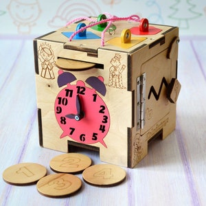 Eco Friendly Wooden Educational Busy Cube for Baby Girl, Montessori Toy, Active cube, Travel Toy, Busy Box for Toddler, Baby Birthday Gifts image 1