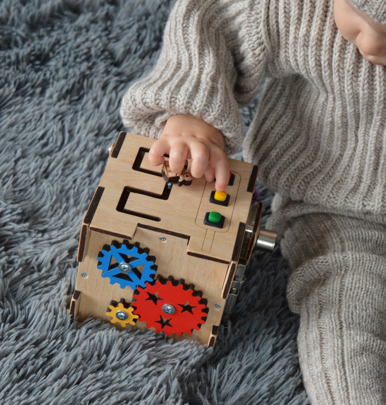 Eco Friendly Wooden Educational Busy Cube for Baby Girl, Montessori Toy, Active cube, Travel Toy, Busy Box for Toddler, Baby Birthday Gifts image 3