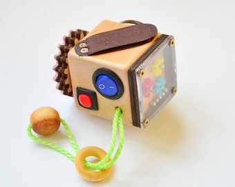 Wooden educational toy, toddler travel busy board, 1 year old gift, montessori toy, fidget busy cube, custom travel toys