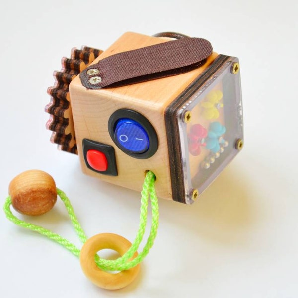 Wooden educational toy, toddler travel busy board, 1 year old gift, montessori toy, fidget busy cube, custom travel toys