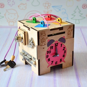 Eco Friendly Wooden Educational Busy Cube for Baby Girl, Montessori Toy, Active cube, Travel Toy, Busy Box for Toddler, Baby Birthday Gifts image 7