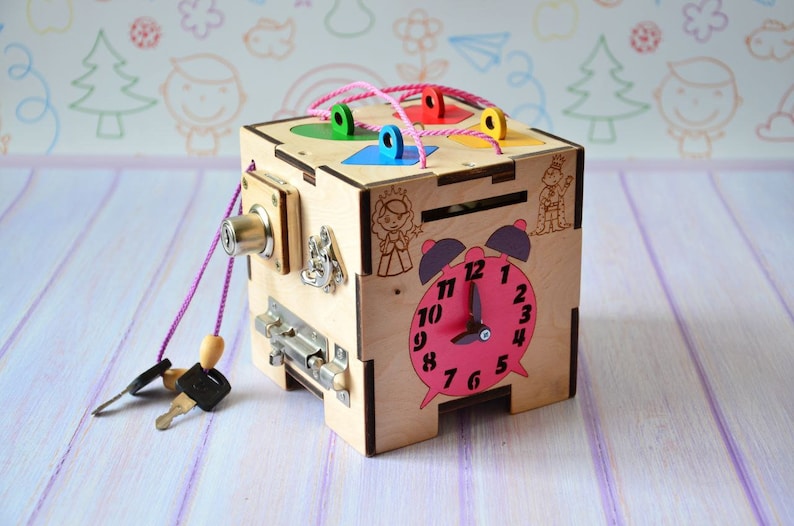 Eco Friendly Wooden Educational Busy Cube for Baby Girl, Montessori Toy, Active cube, Travel Toy, Busy Box for Toddler, Baby Birthday Gifts image 7