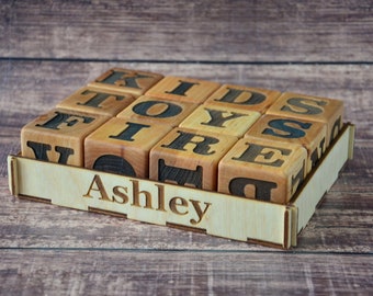 Bloques de madera con letras del alfabeto inglés, bloques con letras, bloques de construcción, bloques de aprendizaje ABC, regalos para niños pequeños, regalo para el aula, regalo para sobrino de 6 años