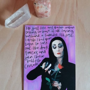 Carte de voeux. Famille Addams. Morticia. Citation drôle. A6. Gothique. Rosie et Ramona.