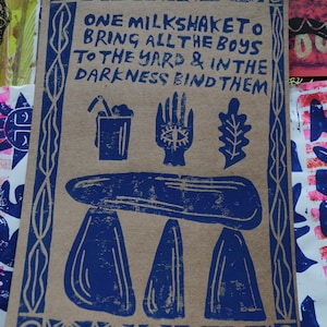 Lino Print. A4. Funny Quote. Witch Spell. Milkshake. Original Art. Folk Art. Linoprint. Witch Aesthetic. Unique Art. Rosie and Ramona. Bild 1