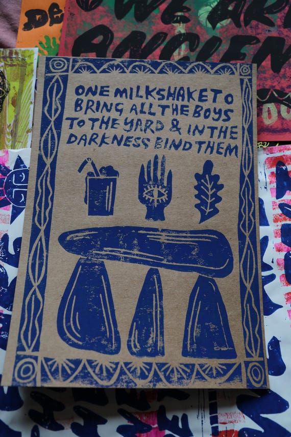Lino Print. A4. Funny Quote. Witch Spell. Milkshake. Original Art. Folk Art. Linoprint. Witch Aesthetic. Unique Art. Rosie and Ramona.