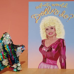 Carte de voeux. Fête des mères. R6. Impression d'art. Dolly Parton. Accueil Que ferait Dolly ? Rosie et Ramona.