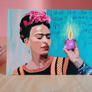Carte de vœux A6. Frida Kahlo. Coloré. Unique. Citation inspirante. Illustration. Rosie et Ramona.