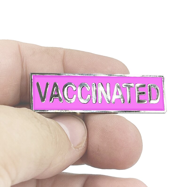 VACCINATED PINK Breast Cancer Awareness Commendation Bar Pin Pandemic Operation Warp Speed First Responder Rn Dr EMT Fire Fighter EL7-017
