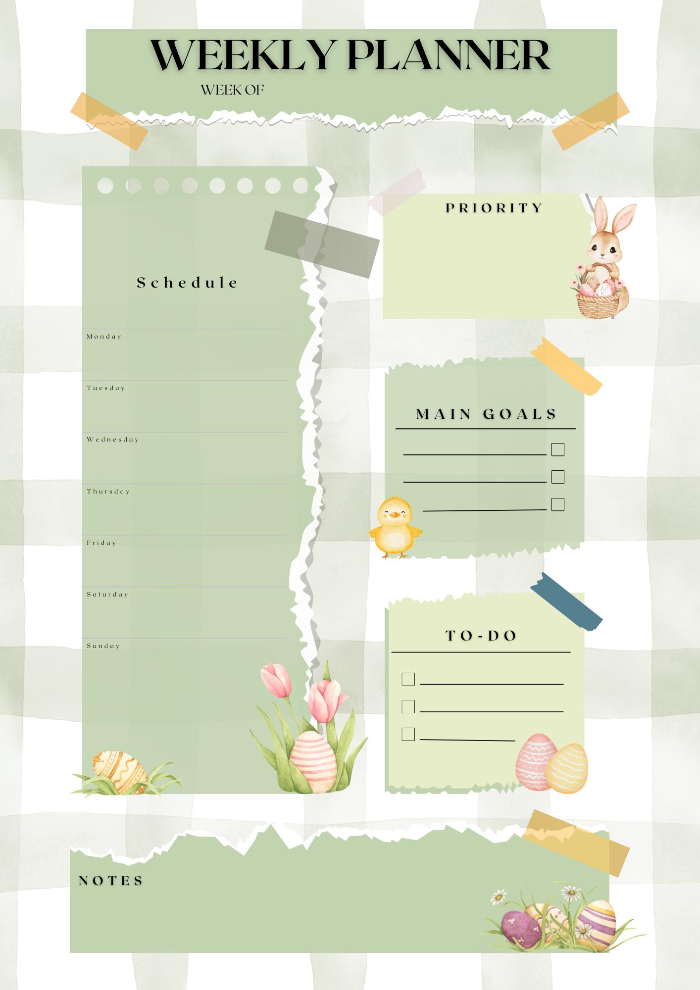 Easter Weekly Program Easter Weekly Planner Printable, Pastel Weekly Planner Page, Spring ...