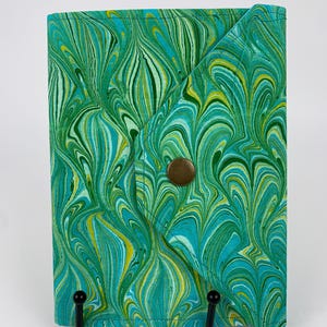 Peacock pattern hand marbled cloth covered journal or sketchbook