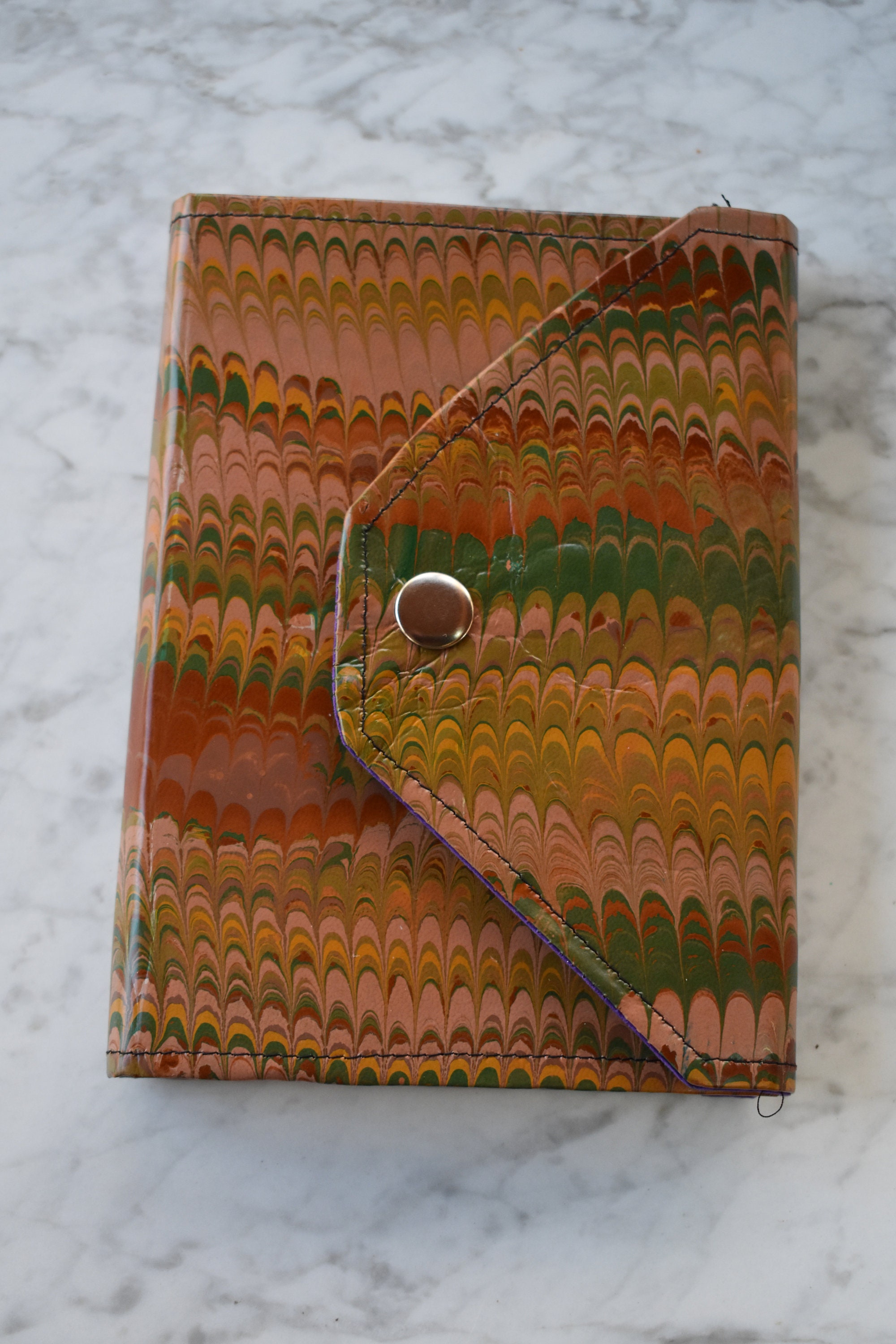 Hand marbled faux leather cover journal *LINED*