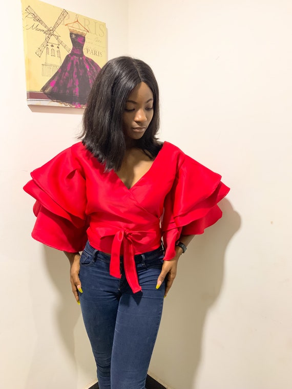 Red Bell Sleeve Wrap Top - Etsy