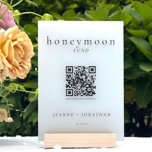 Honeymoon Fund QR Code for Wedding | Honeymoon Fund QR Sign | Honeymoon Fund QR Custom Acrylic Sign