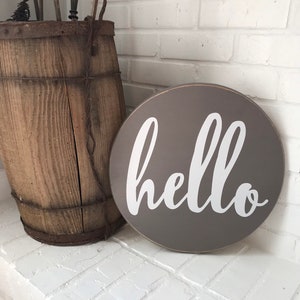 Hello door sign, Rustic Year round sign, Year round door sign, Door sign, Round wood door sign, Hello decor, welcome door sign,
