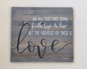 1 Corinthians 13, Faith sign, Christian home decor, Wall decor, Wall art, Scripture wall decor, 1 Corinthians 13, Rustic sign, Bible verse