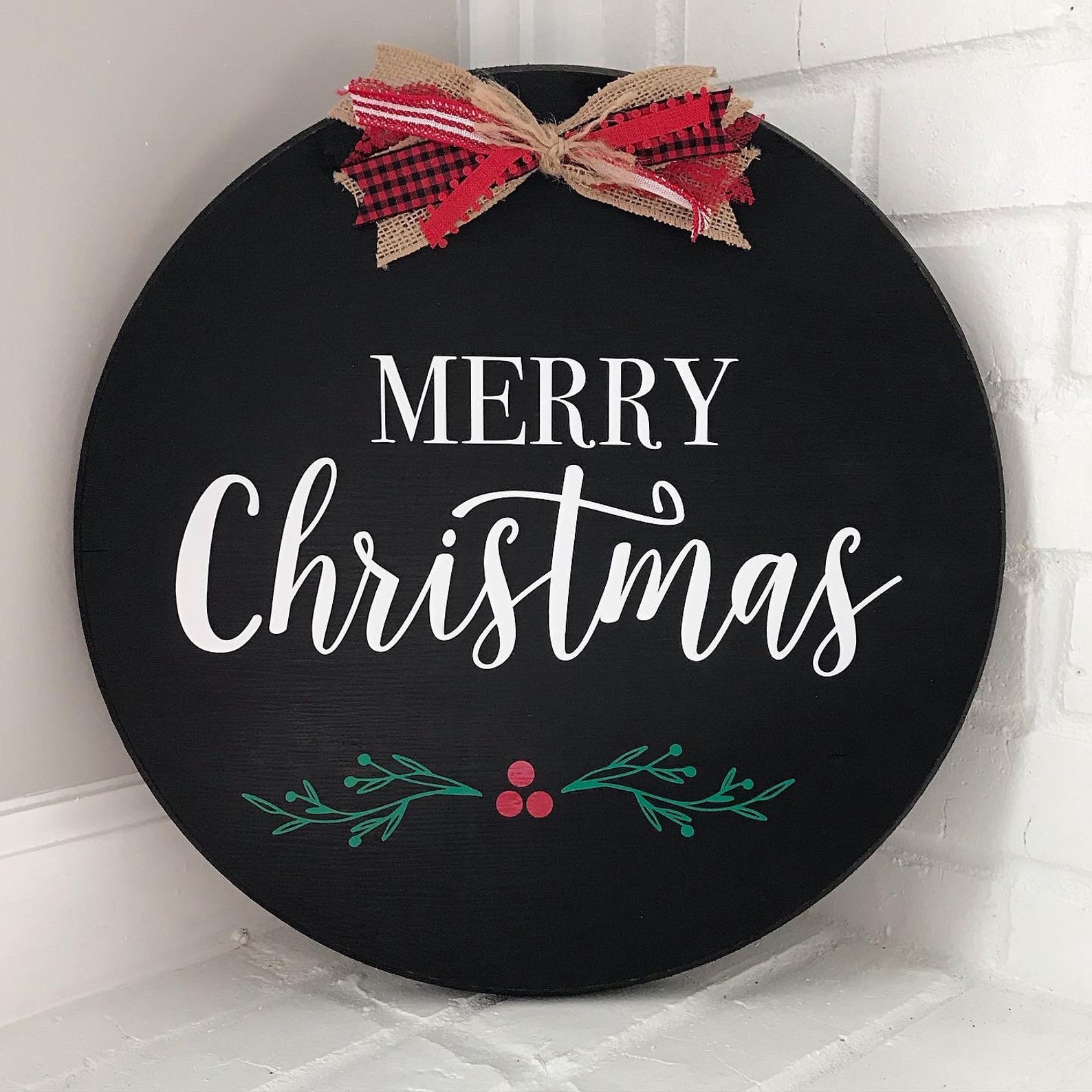 Round Wood Merry Christmas Sign Rustic Christmas Sign - Etsy