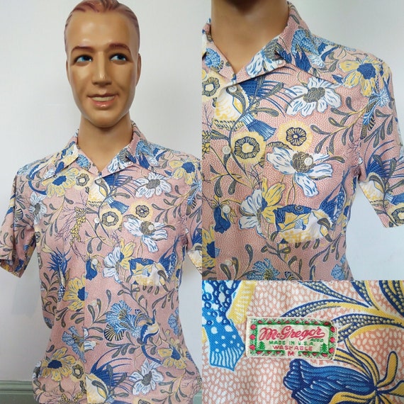 Vintage Mens 1940s Hawaiian Print Shirt