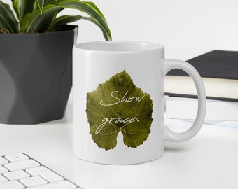 Show grace | Leaf coffee mug | Plant design cup | Plant lover | Single botanical mug | Gardening coffee mug | Dishwasher safe