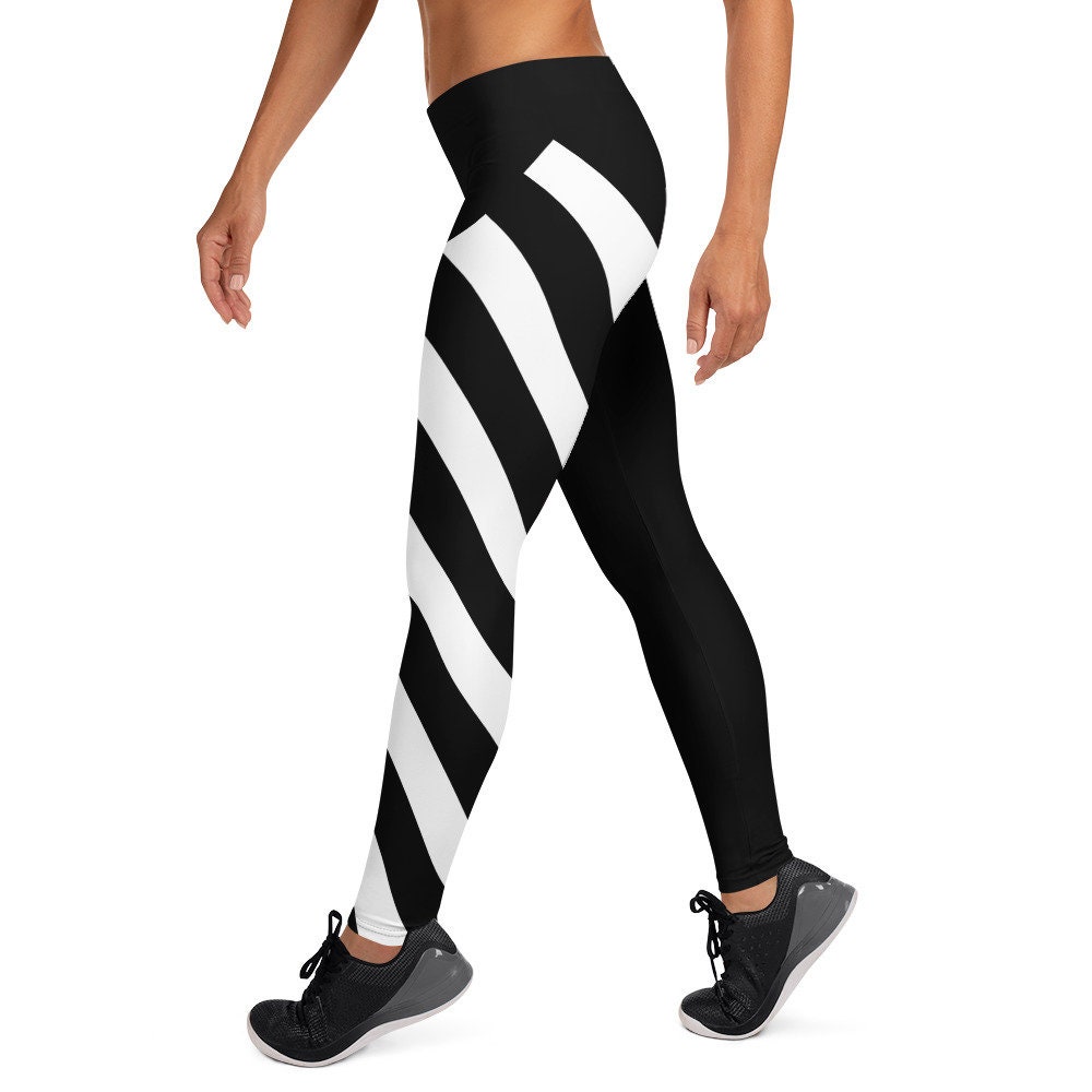 Striped Leggings Women Workout Pants Black & White Legging Etsy