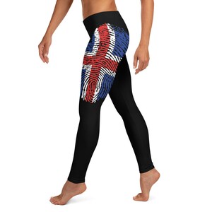 Islande Flag Fingerprint Leggings | Dans This Together | Islande vêtements | Legging noir | Tenue d’entraînement | J’aime l’islande | Carte du monde