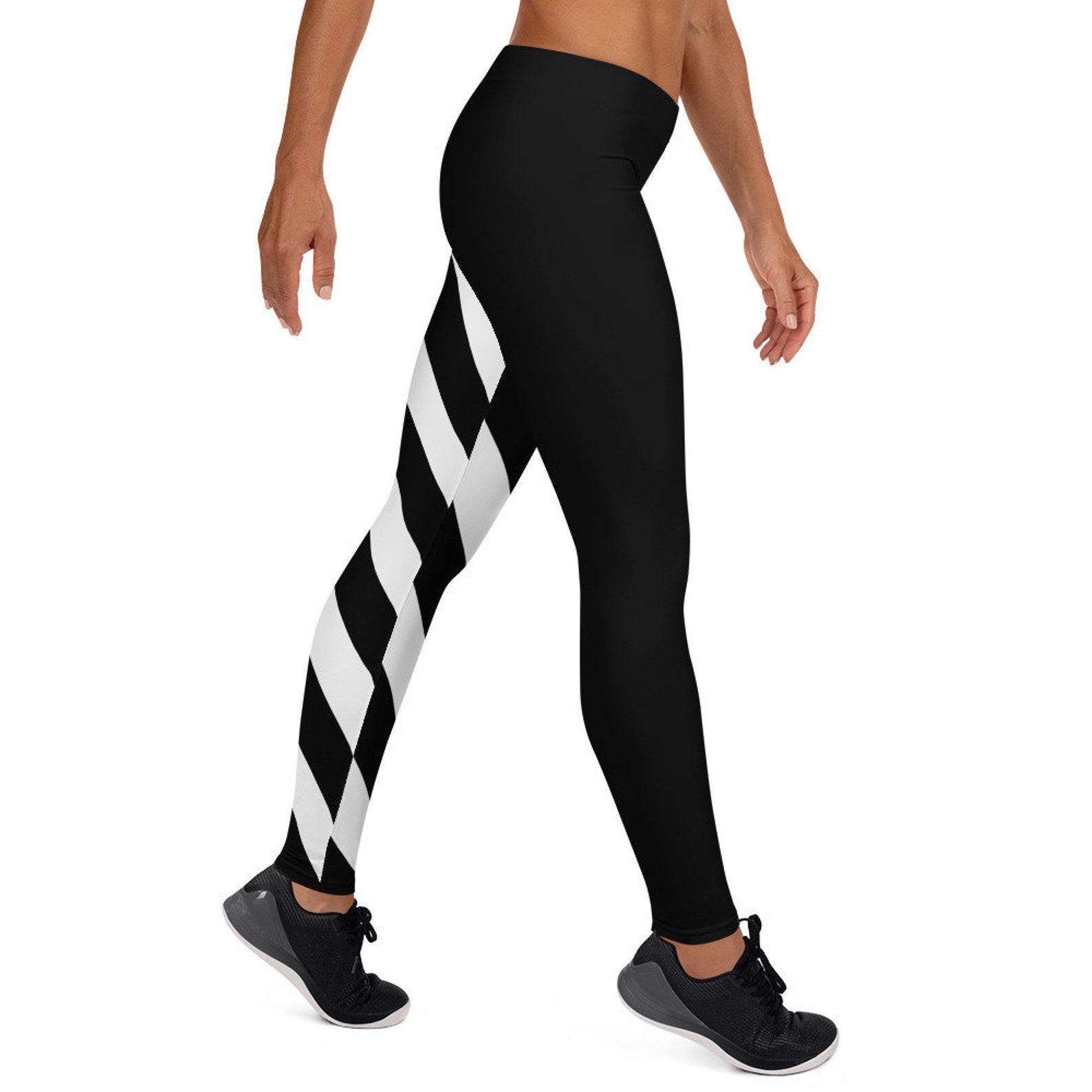 Striped Leggings Women Workout Pants Black & White Legging Etsy