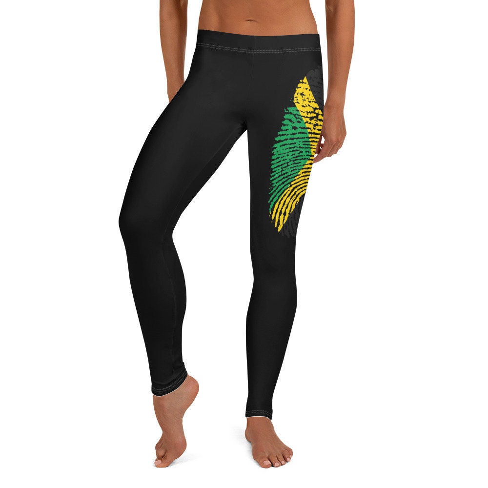 Jamaica Flag Fingerprint Leggings Jamaican Pride Jamaica Clothing Black