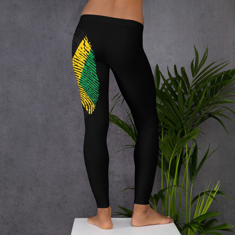 Jamaica Flag Fingerprint Leggings Jamaican Pride Jamaica Clothing Black