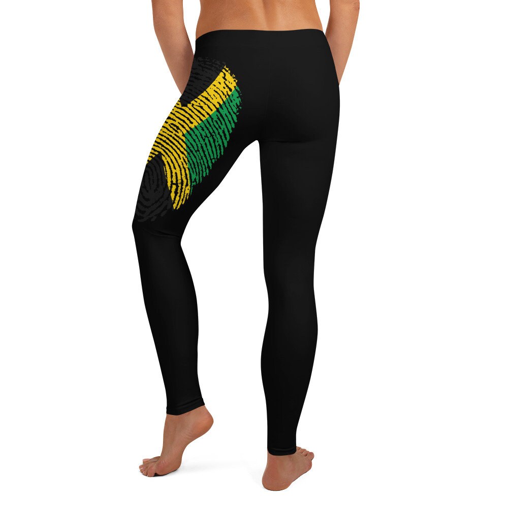 Jamaica Flag Fingerprint Leggings Jamaican Pride Jamaica Clothing Black