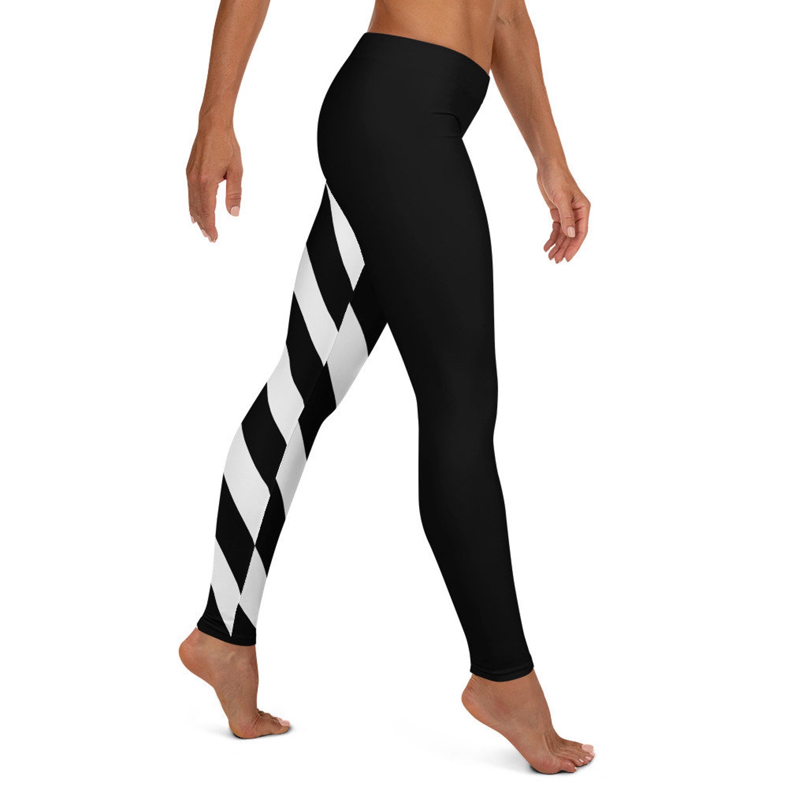 Striped Leggings Women Workout Pants Black & White Legging Etsy