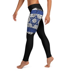Israel Flag Fingerprint Leggings | In This Together | Israel clothing | Support Israel | Black legging | Yoga Leggings | I Love Israel Gift