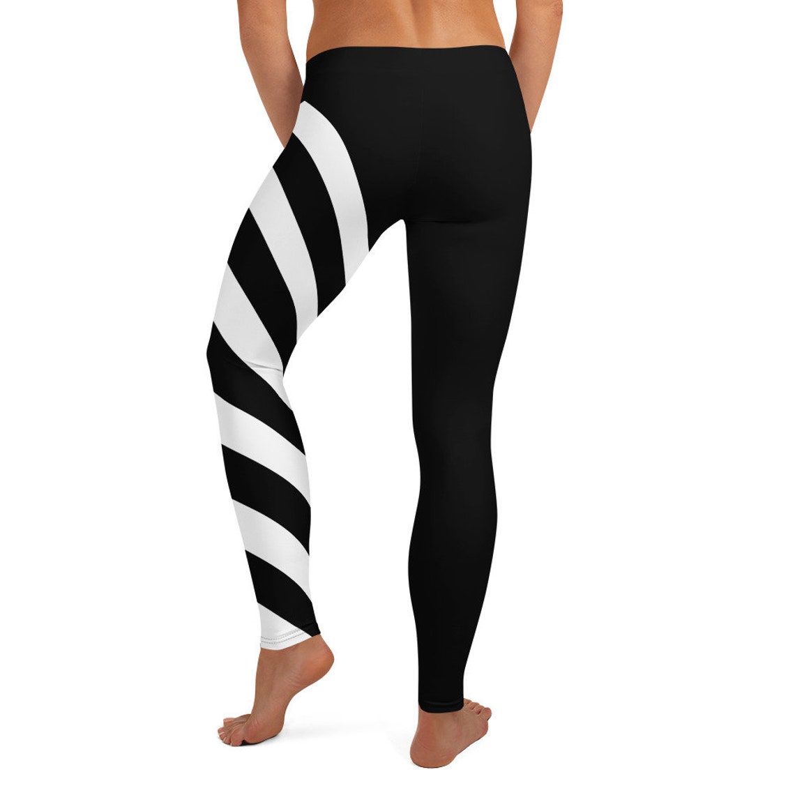 Striped Leggings Women Workout Pants Black & White Legging Etsy