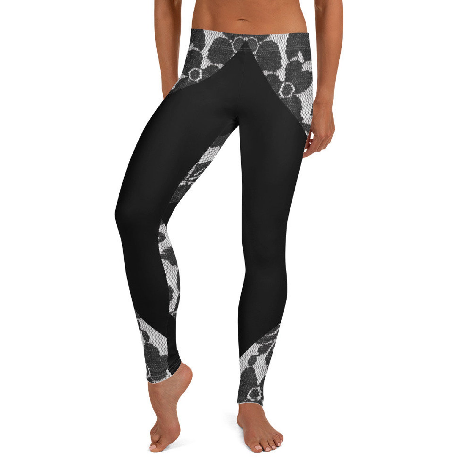 Black Lace Leggings Sexy Leggings Black & White Leggings - Etsy