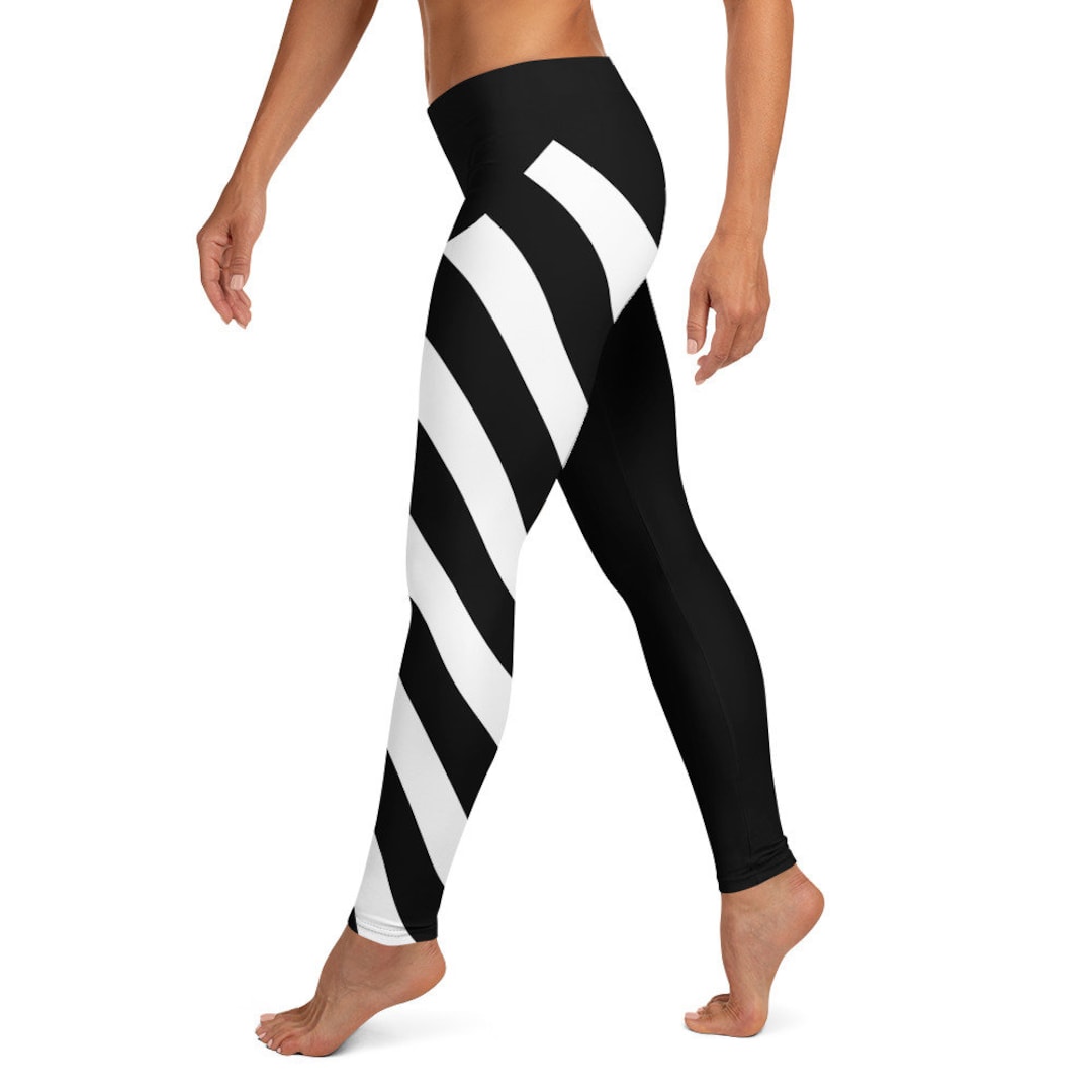 Striped Leggings Women Workout Pants Black & White Legging Etsy