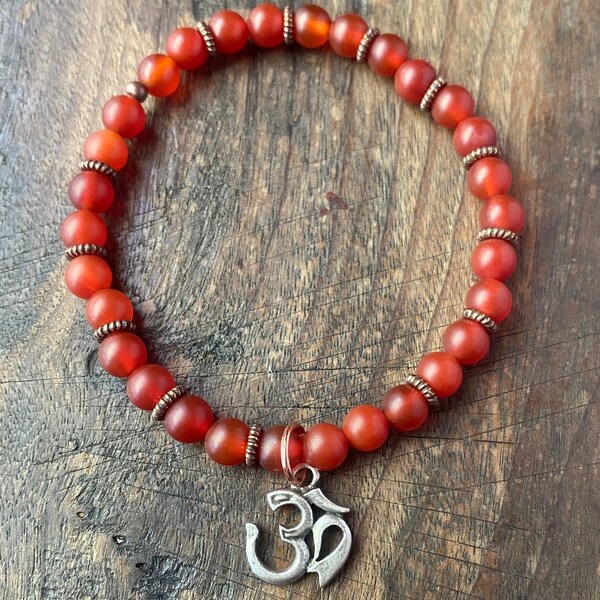 Carnelian and Copper Stretch Bracelet with Ohm Charm