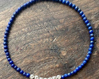 Lapis Lazuli and Thai Silver Bead Stretch Bracelet