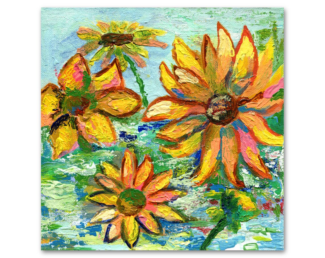 Sunflowers painting Yellow flowers painting Original acrylic Etsy