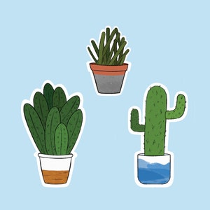 3 Cactus Stickers Set Cute Accessory for Smartphone or Laptop image 2