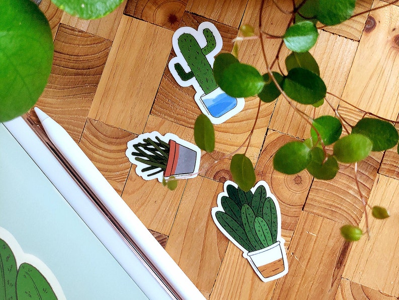 3 Cactus Stickers Set Cute Accessory for Smartphone or Laptop image 1