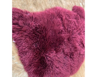 Sheepskin Rug Maroon Real Animal Hide Fur Leather 2x3 ft Single Pelt Flat Sale
