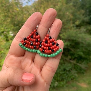 Beaded Watermelon Slice Earrings