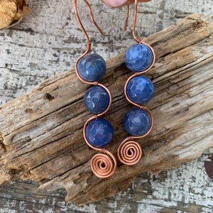 All-in-One Copper Wire and Blue Stone Earrings