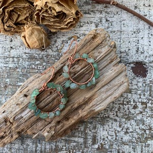 Copper and Green Glass Earrings