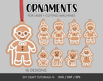 Gingerbread Family Ornament SVG Bundle | Laser Cut Christmas Ornaments