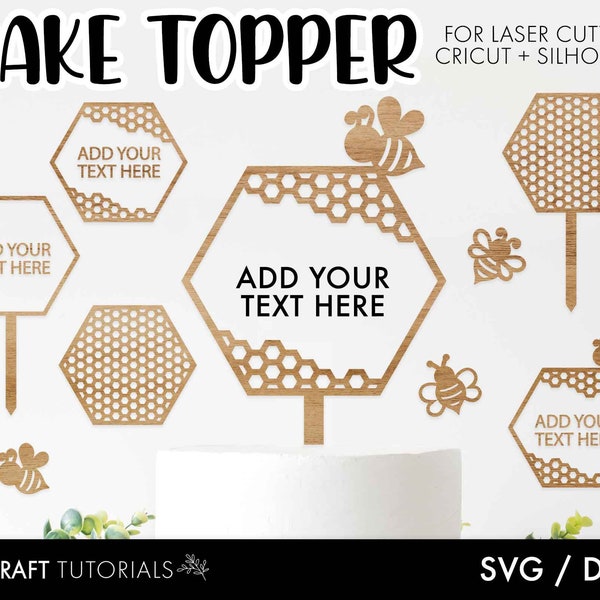 Cake Topper SVG, glowforge svg, laser cut file, cricut svg, laser cut cake topper, bee svg, honeycomb svg, svg bundle, cake topper template